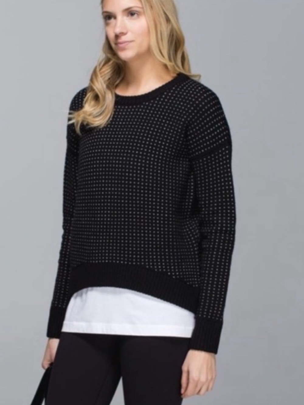 lululemon athletica Black and White Crewneck Sweater with Side Zips